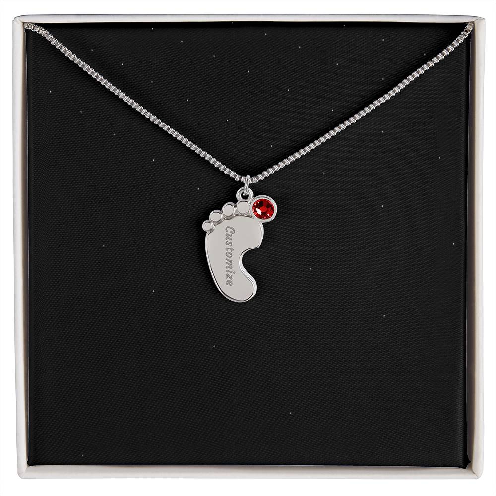 Engraved Baby Feet Birthstone Necklace