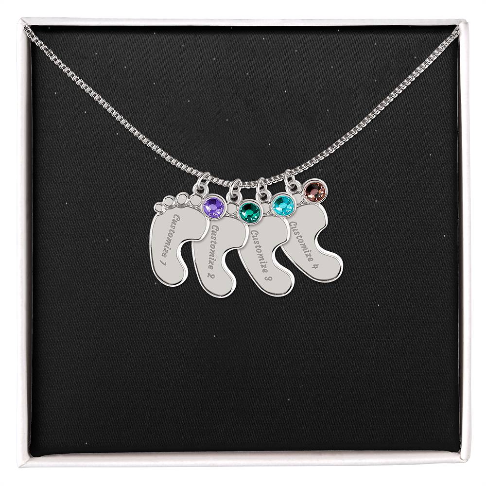 Engraved Baby Feet Birthstone Necklace