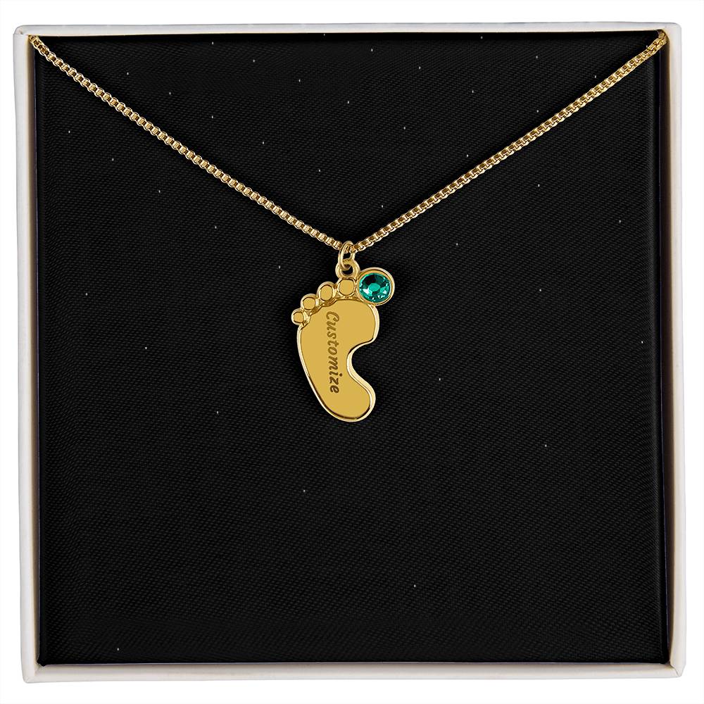 Engraved Baby Feet Birthstone Necklace