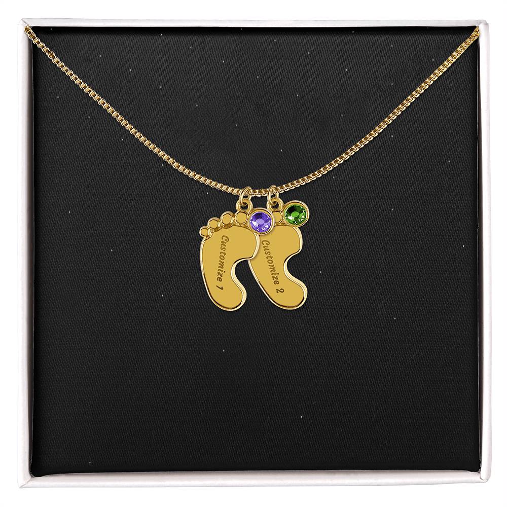 Engraved Baby Feet Birthstone Necklace