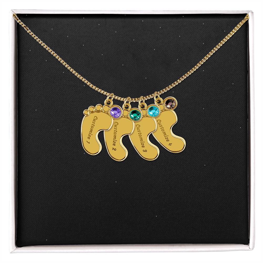 Engraved Baby Feet Birthstone Necklace