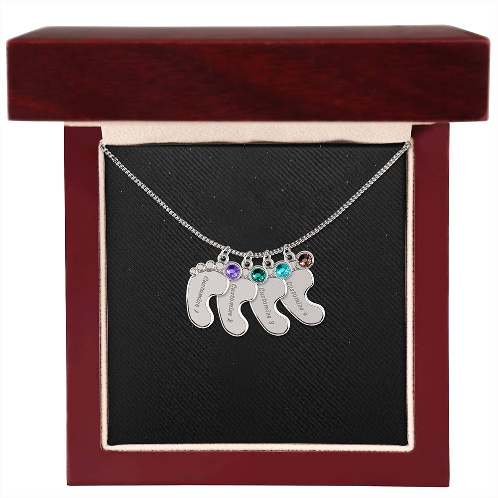 Engraved Baby Feet Birthstone Necklace