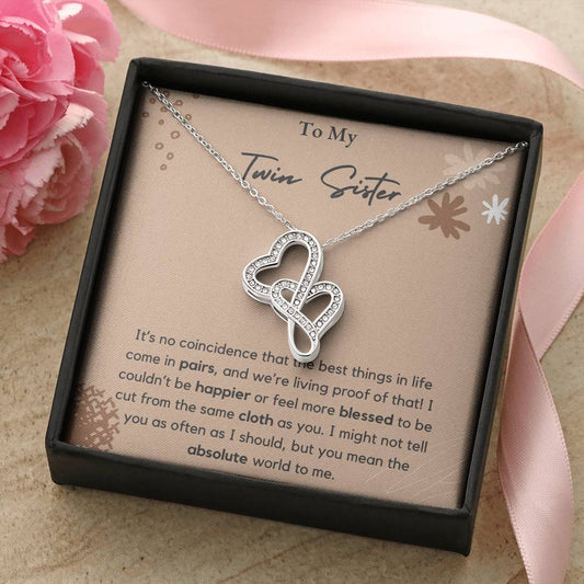 To My Twin Sister Double Heart Necklace