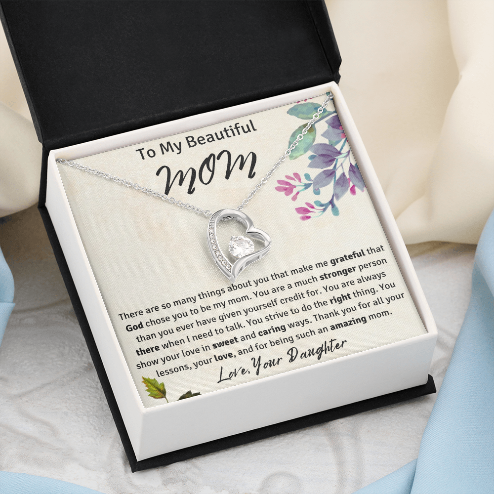 To My Beautiful Mom from Your Daughter Heart Necklace