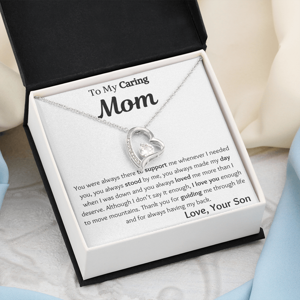 To My Caring Mom From Son Heart Necklace