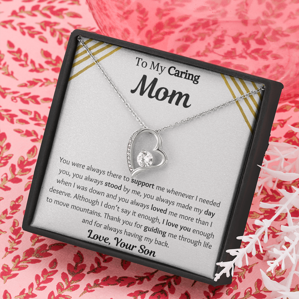 To My Caring Mom From Son Heart Necklace