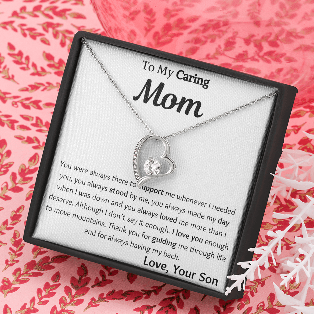 To My Caring Mom From Son Heart Necklace