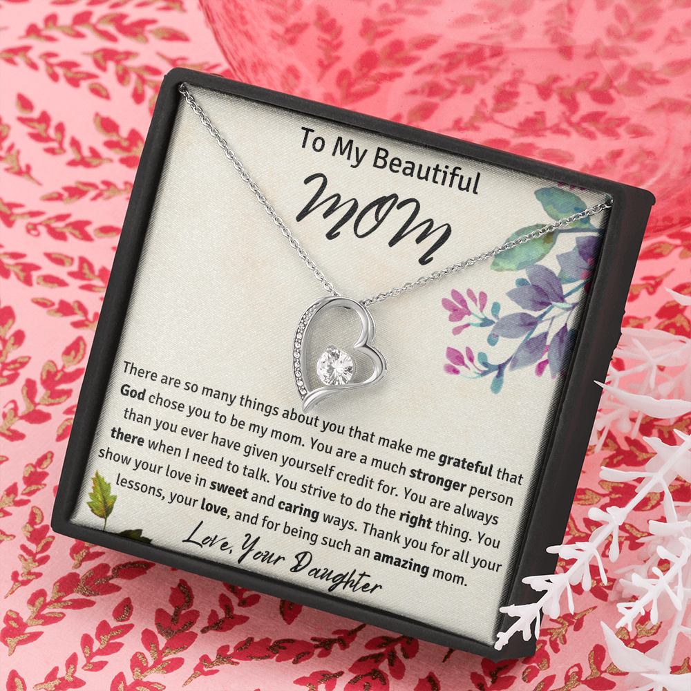 To My Beautiful Mom from Your Daughter Heart Necklace