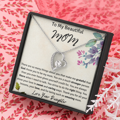 To My Beautiful Mom from Your Daughter Heart Necklace