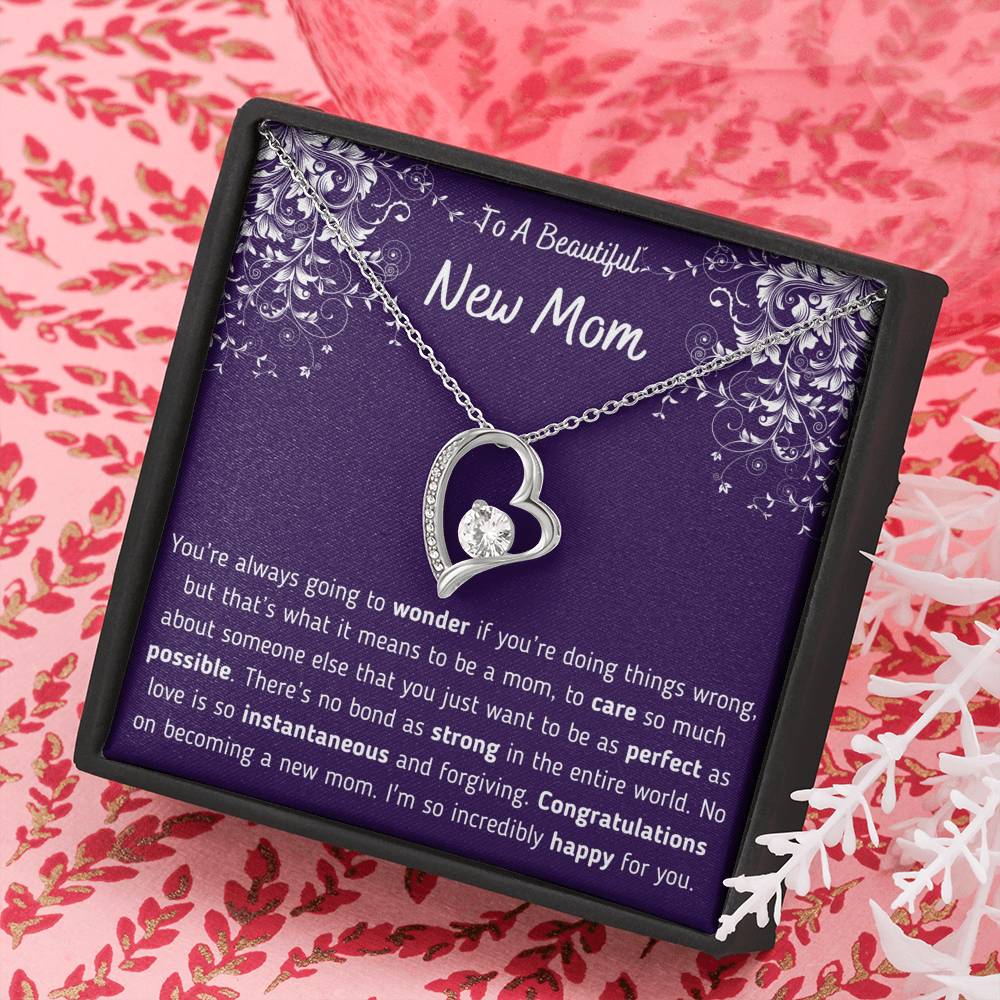 To A Beautiful New Mom Heart Necklace