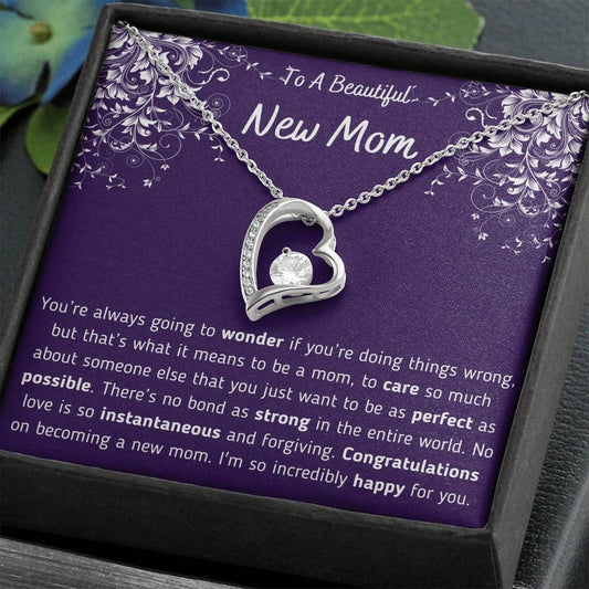 To A Beautiful New Mom Heart Necklace