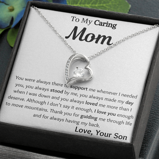 To My Caring Mom From Son Heart Necklace