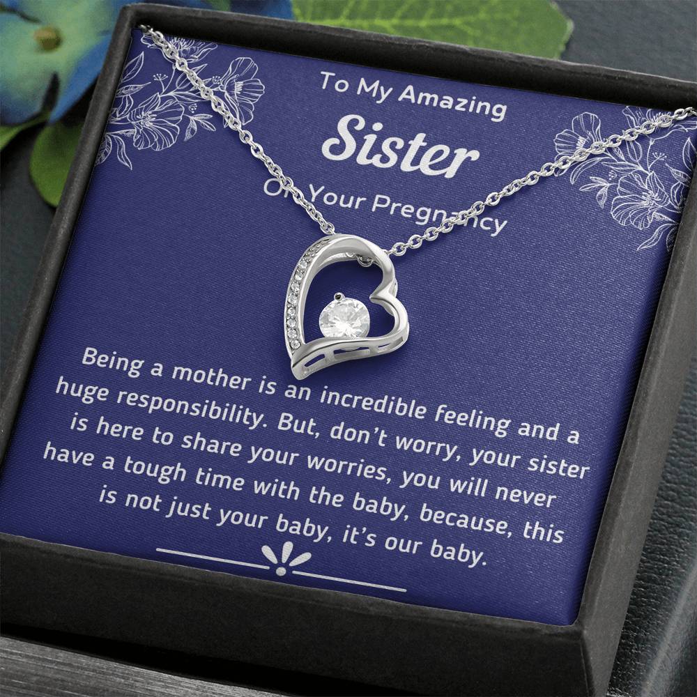 To My Amazing Sister on Your Pregnancy Heart Necklace