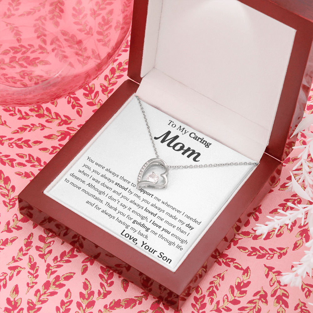 To My Caring Mom From Son Heart Necklace