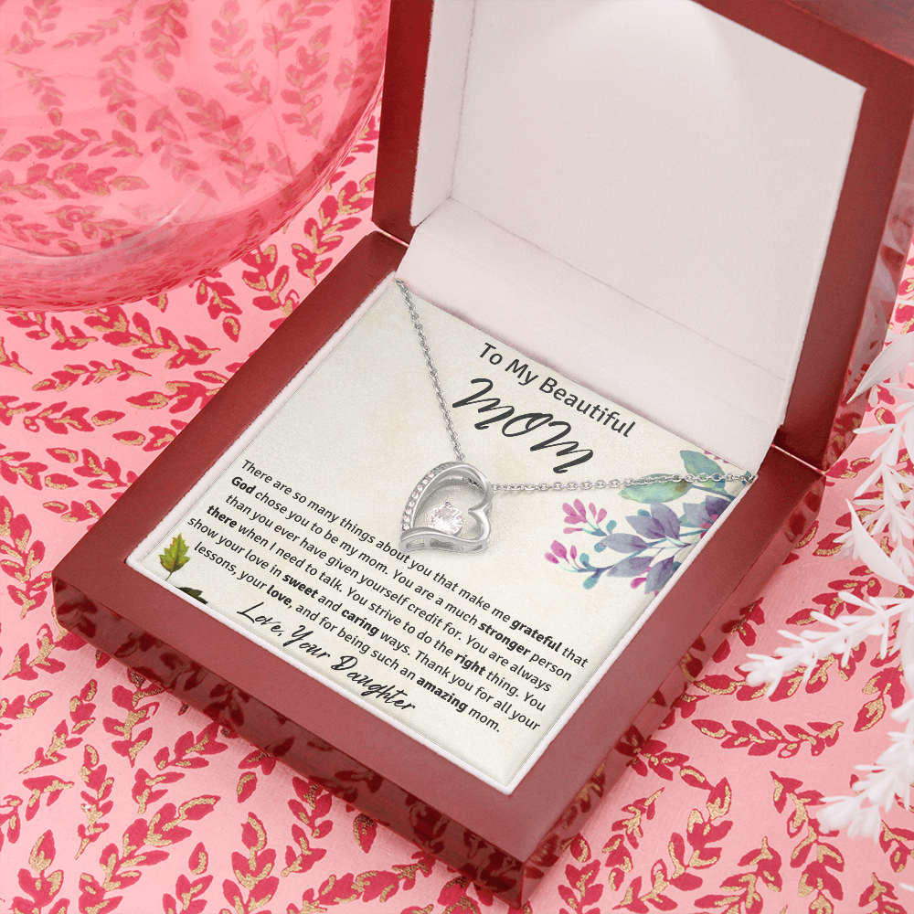 To My Beautiful Mom from Your Daughter Heart Necklace