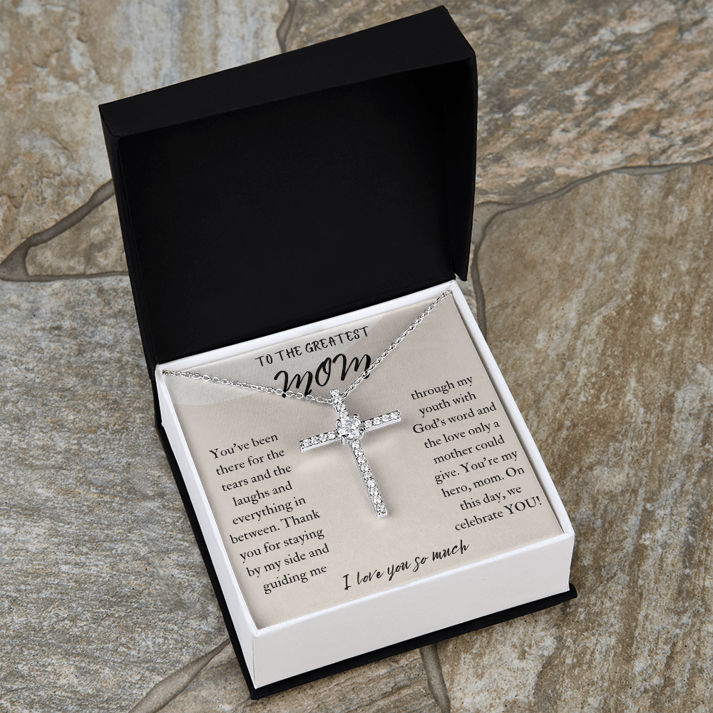 To The Greatest Mom CZ Cross Necklace