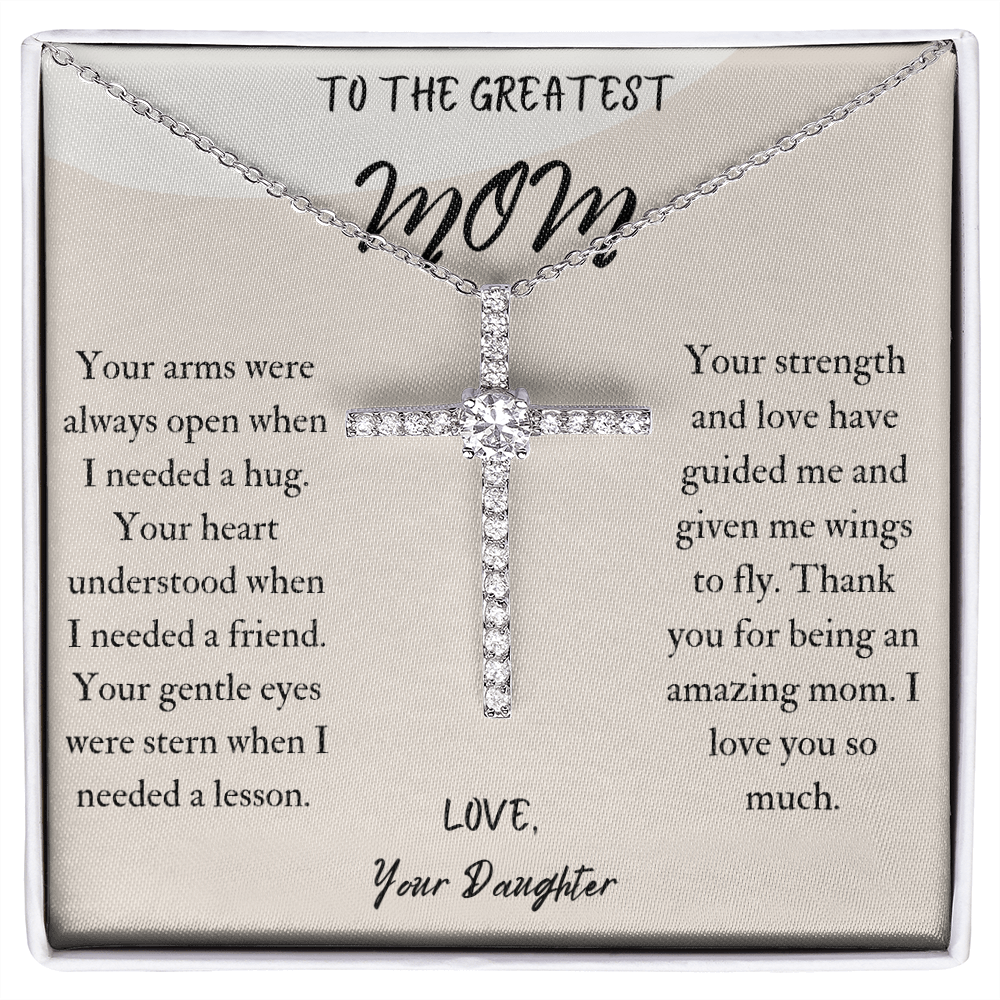 To The Greatest Mom Cross Necklace Gift for Mom from Daughter, Mother's Day Cross Necklace Gift for Mom, Birthday Gift for Mom from Daughter