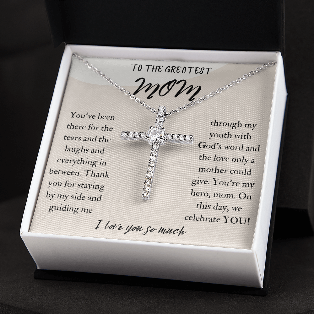 To The Greatest Mom CZ Cross Necklace