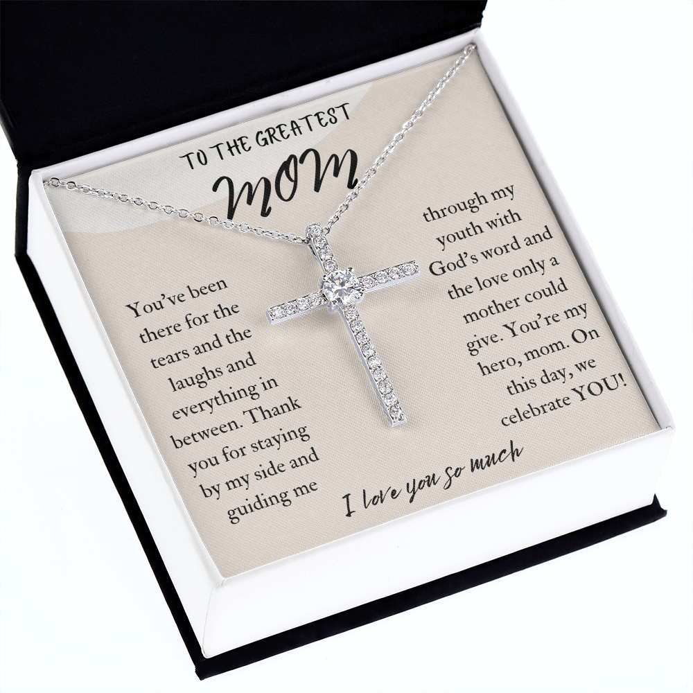 To The Greatest Mom CZ Cross Necklace