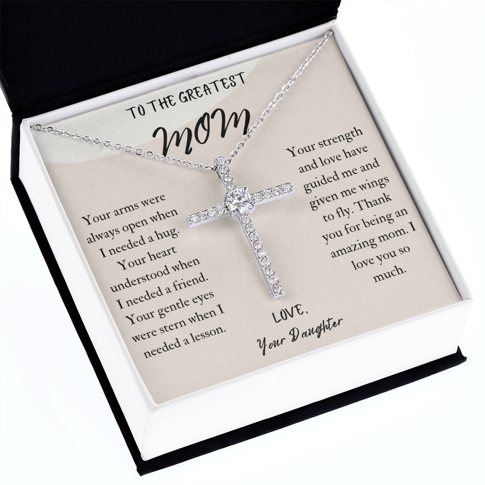 To The Greatest Mom Cross Necklace Gift for Mom from Daughter, Mother's Day Cross Necklace Gift for Mom, Birthday Gift for Mom from Daughter