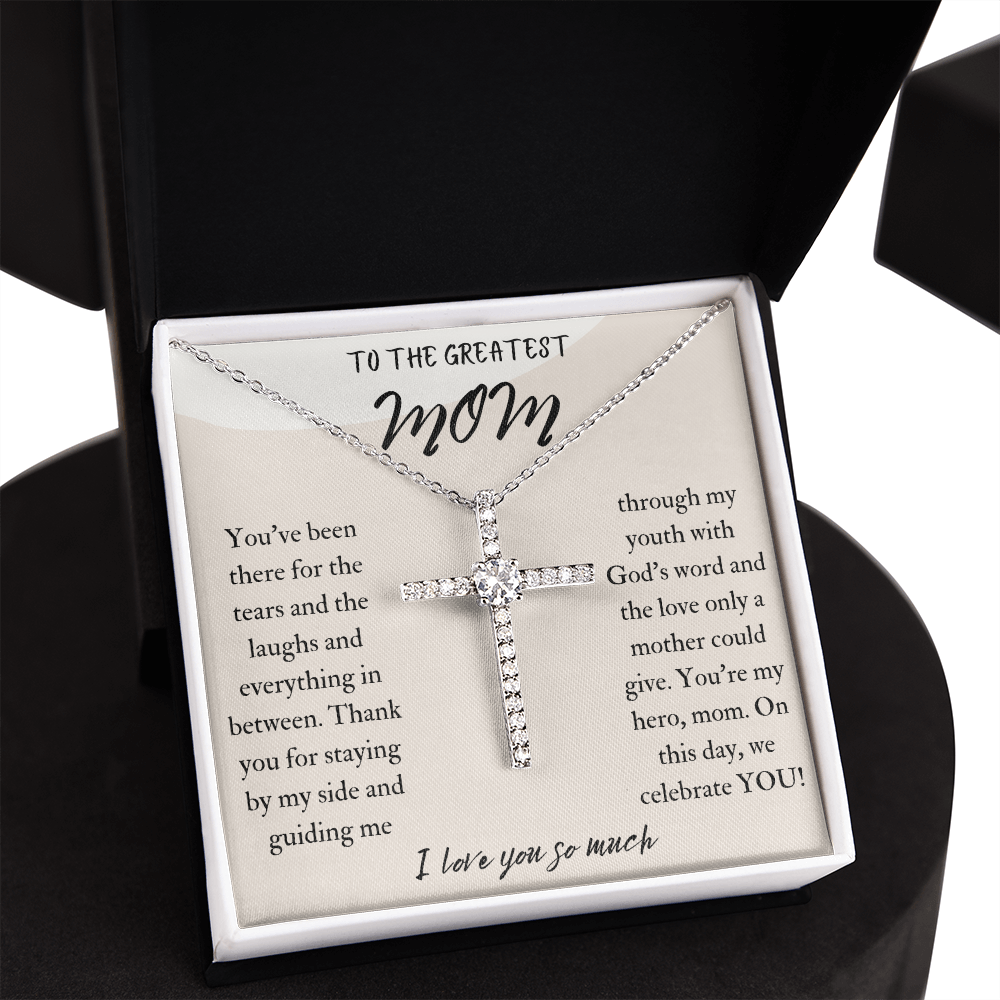 To The Greatest Mom CZ Cross Necklace