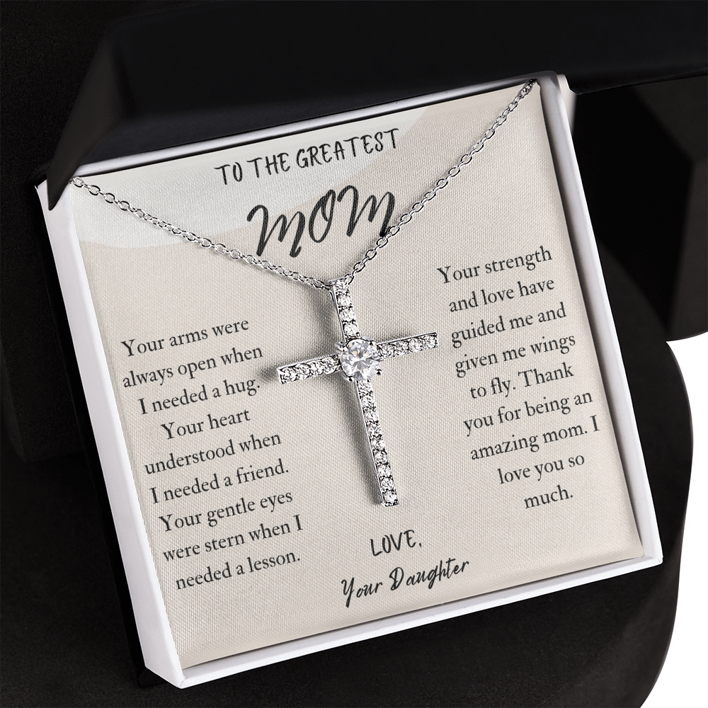 To The Greatest Mom Cross Necklace Gift for Mom from Daughter, Mother's Day Cross Necklace Gift for Mom, Birthday Gift for Mom from Daughter