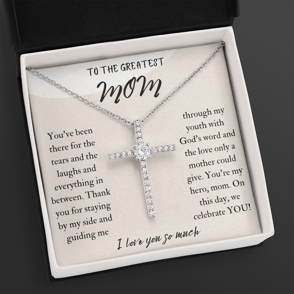 To The Greatest Mom CZ Cross Necklace