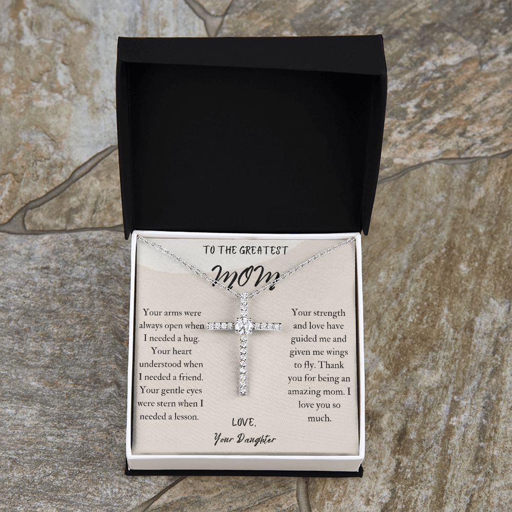 To The Greatest Mom Cross Necklace Gift for Mom from Daughter, Mother's Day Cross Necklace Gift for Mom, Birthday Gift for Mom from Daughter