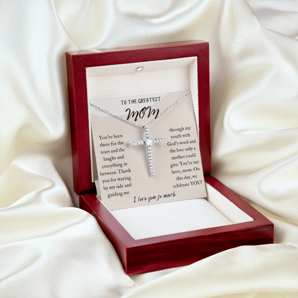 To The Greatest Mom CZ Cross Necklace