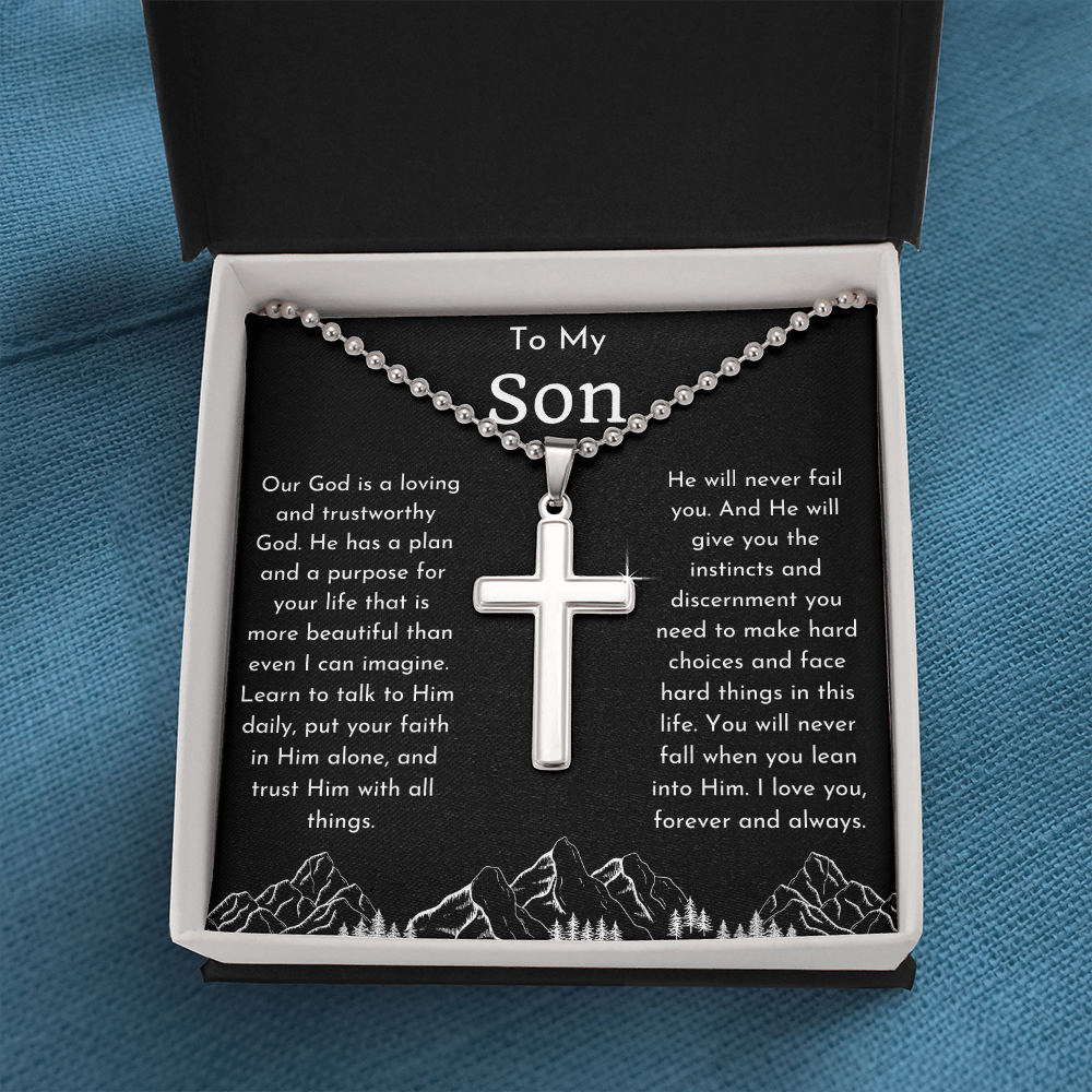 To My Son Religious Ball Chain Cross Necklace