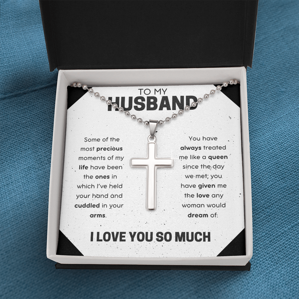 To My Husband Ball Chain Cross Necklace