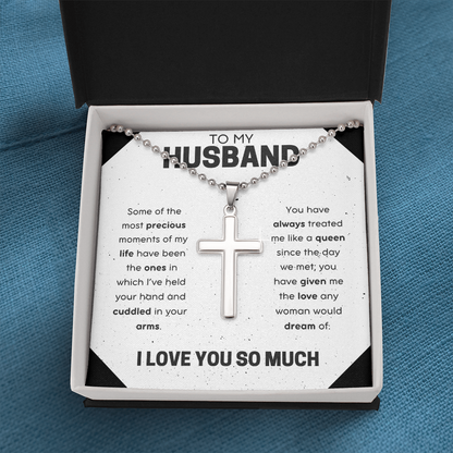 To My Husband Ball Chain Cross Necklace