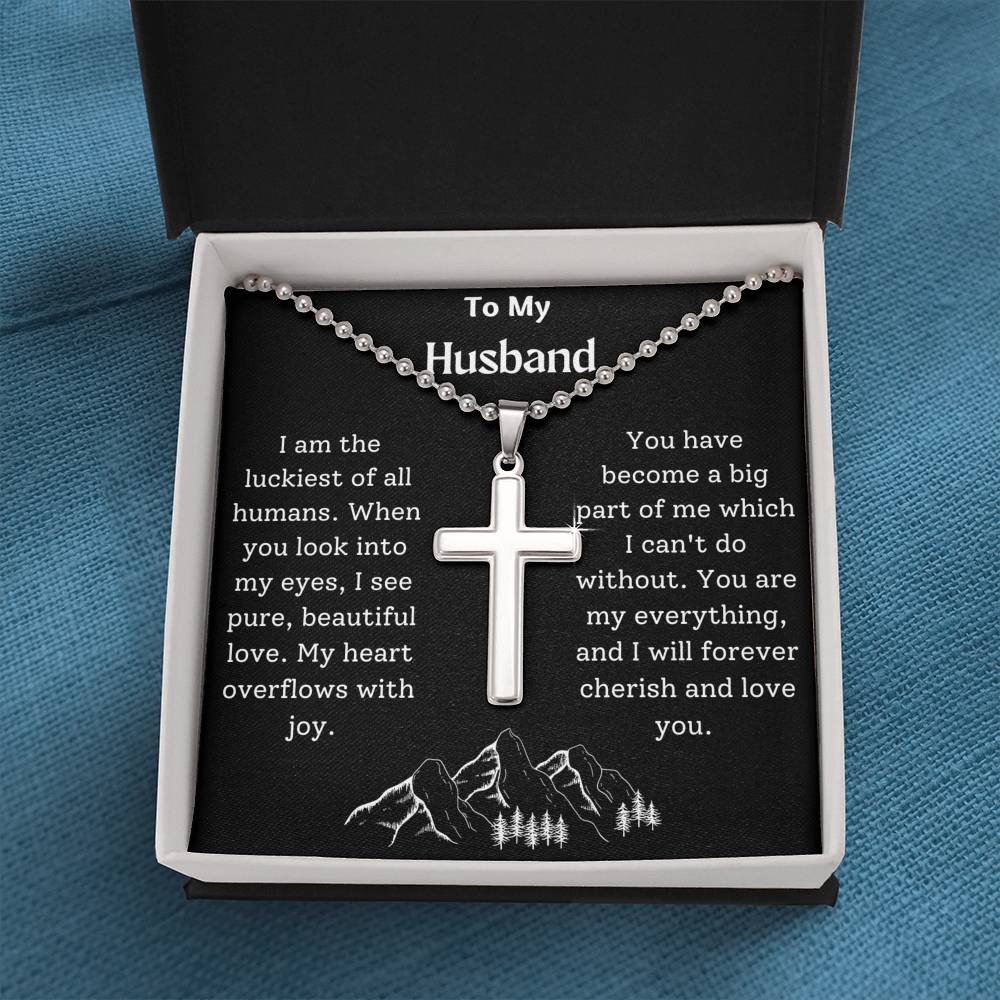 To My Husband Cross Necklace with Ball Chain