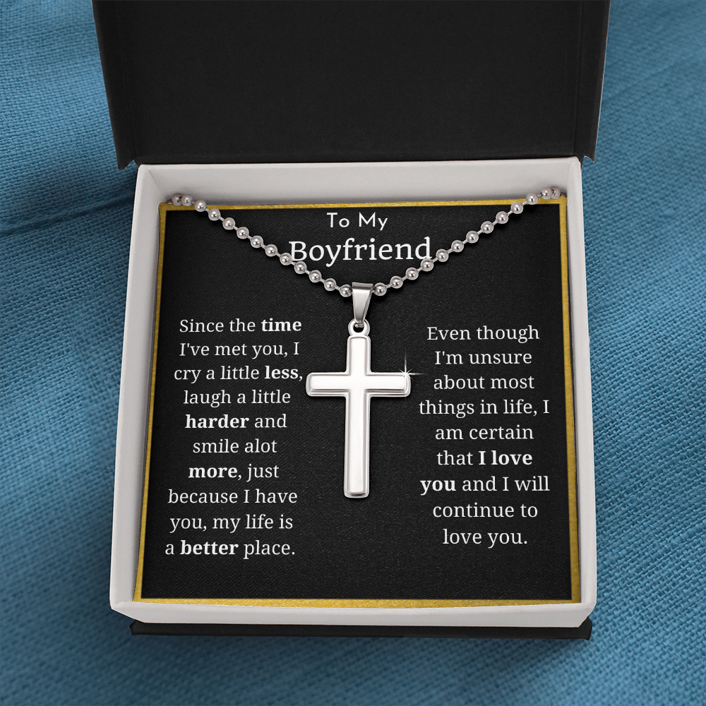 To My Boyfriend Ball Chain Cross Necklace