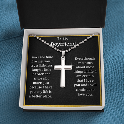 To My Boyfriend Ball Chain Cross Necklace