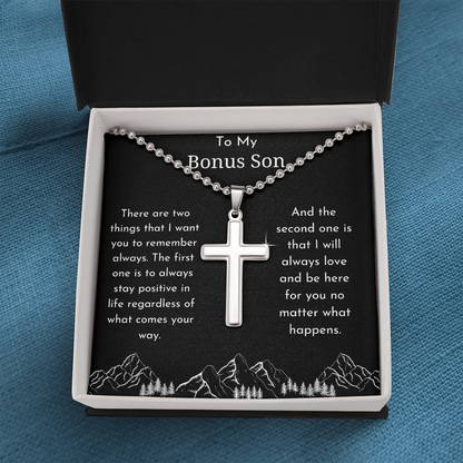 To My Bonus Son Cross Pendant Ball Chain