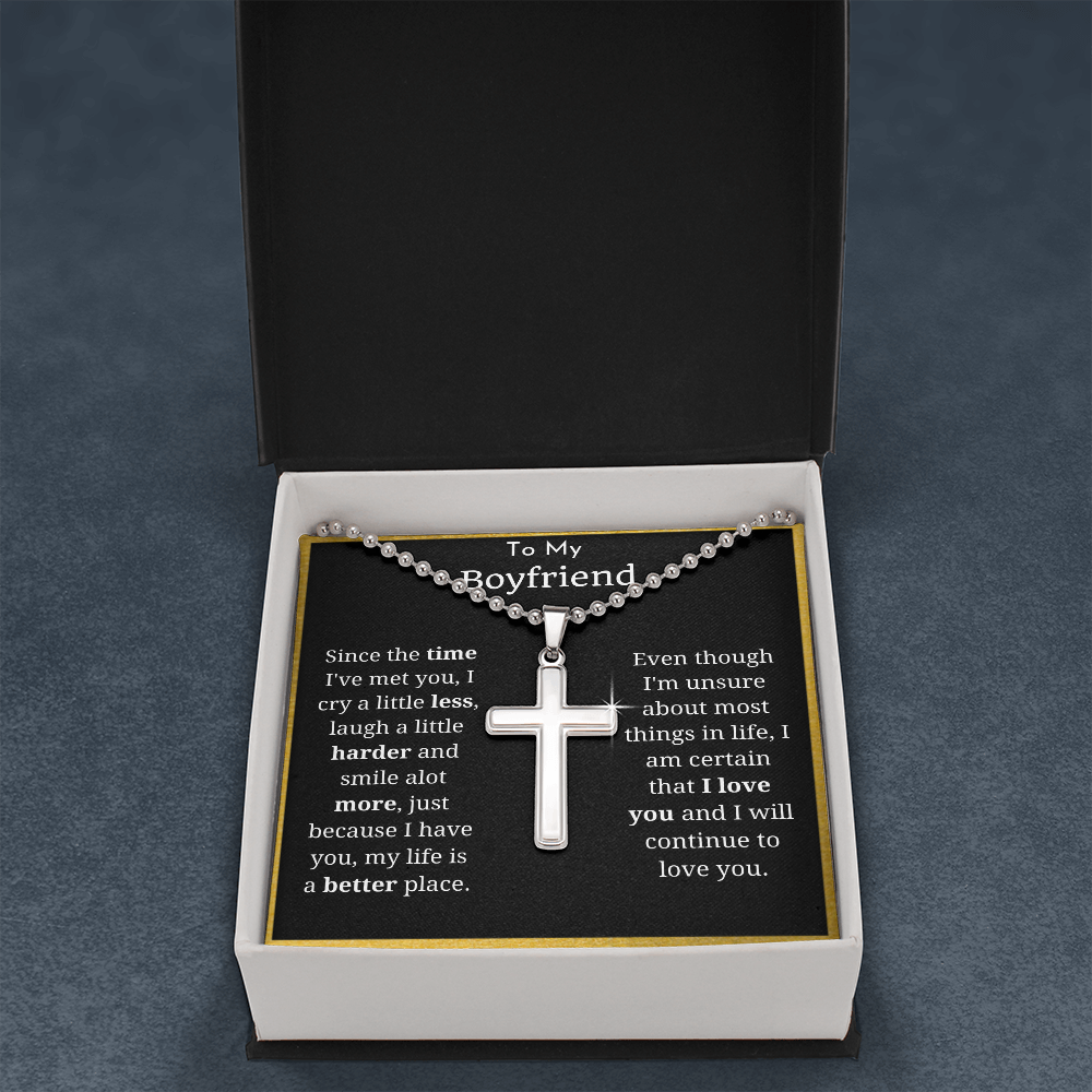 To My Boyfriend Ball Chain Cross Necklace