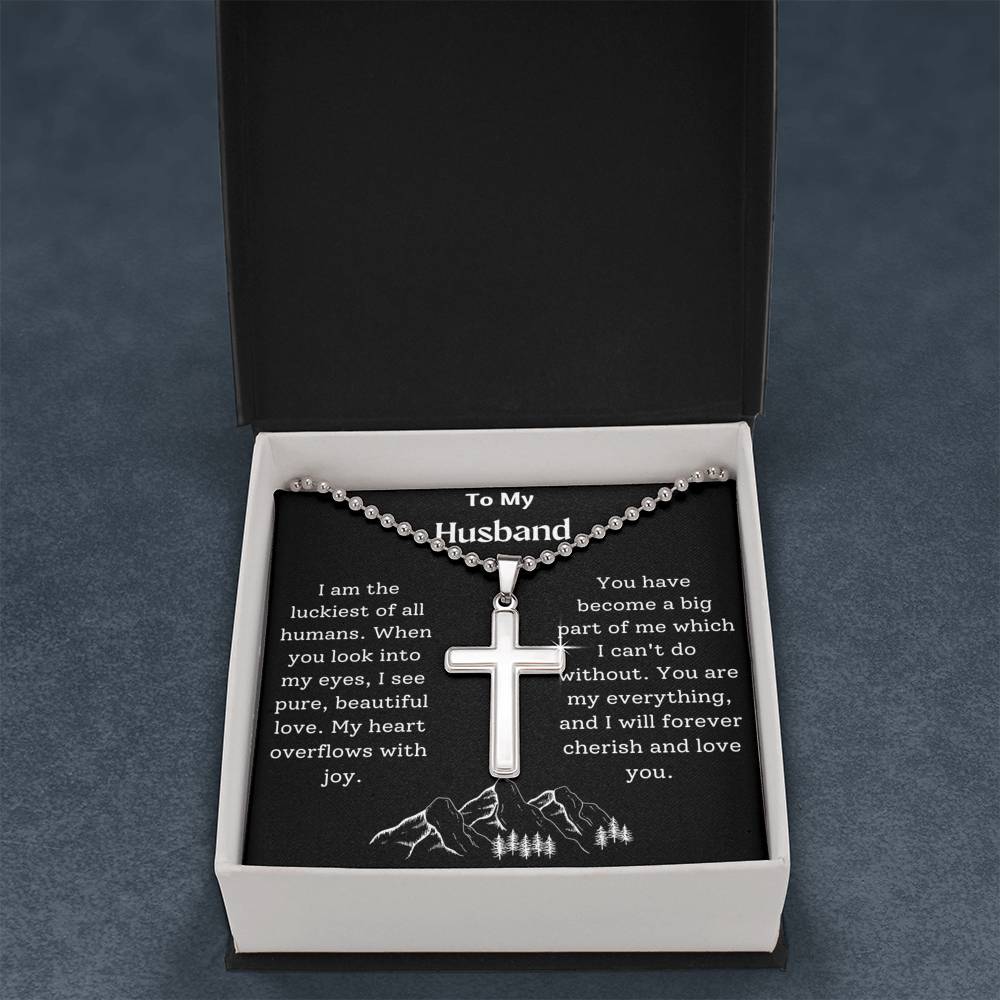 To My Husband Cross Necklace with Ball Chain