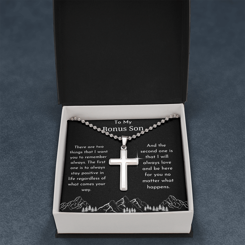 To My Bonus Son Cross Pendant Ball Chain