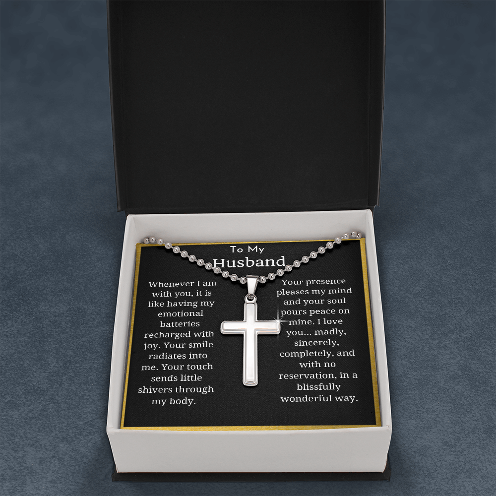 To My Husband Ball Chain Cross Necklace