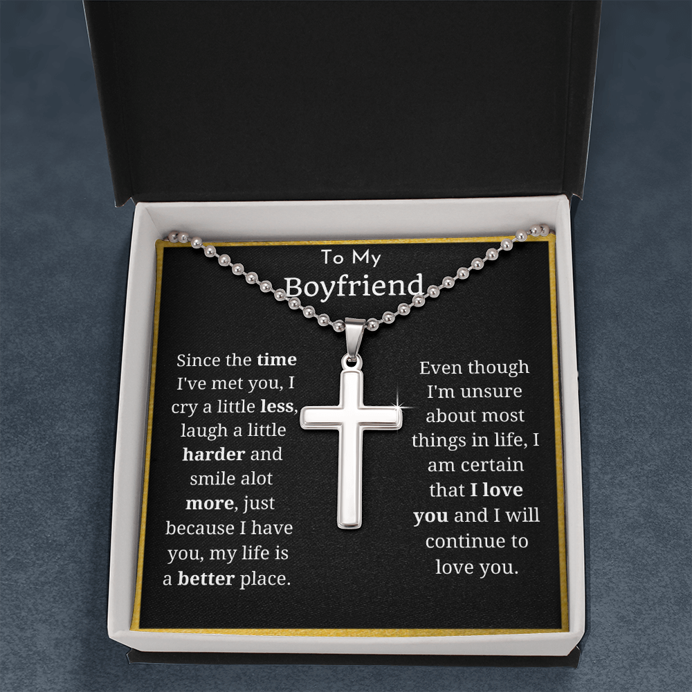 To My Boyfriend Ball Chain Cross Necklace