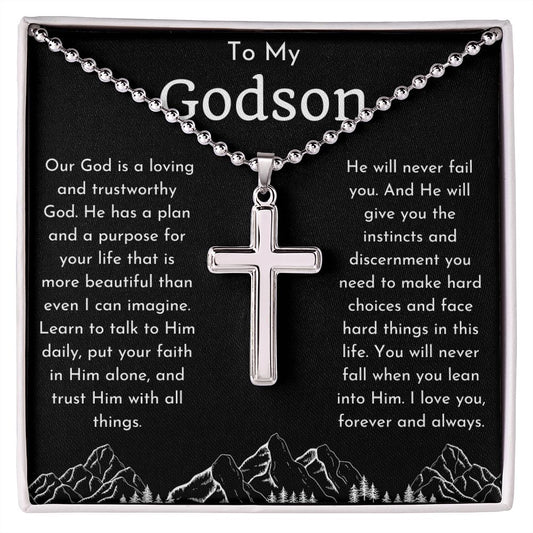 To My Godson Ball Chain Cross Necklace