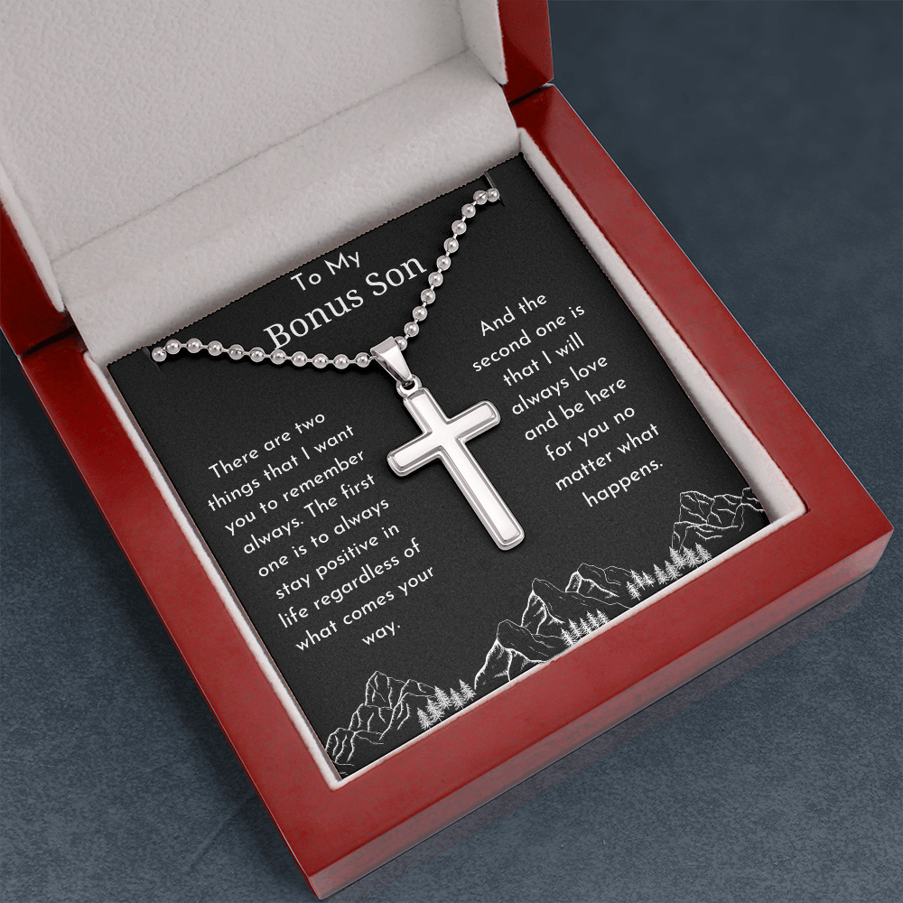 To My Bonus Son Cross Pendant Ball Chain