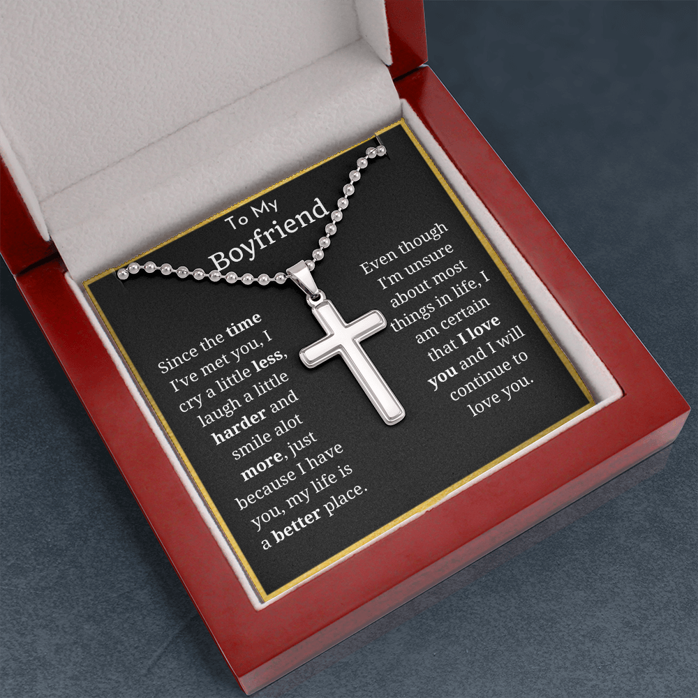 To My Boyfriend Ball Chain Cross Necklace