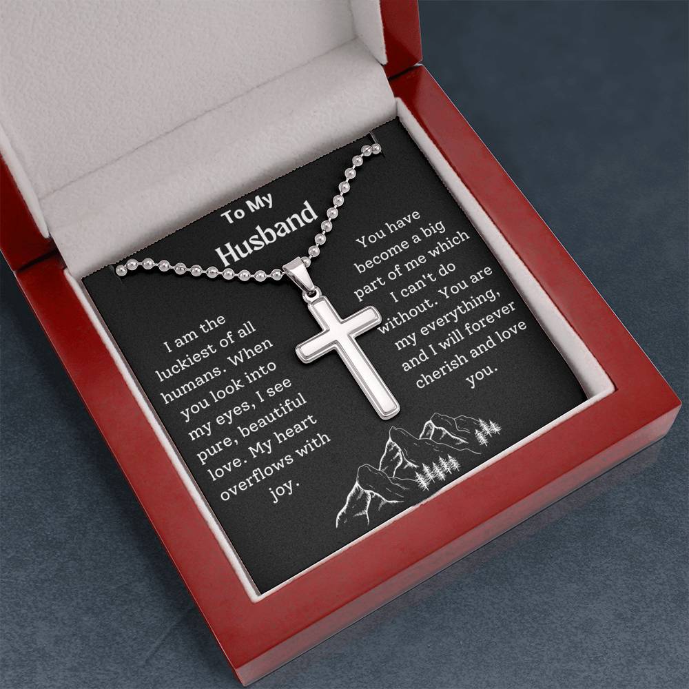 To My Husband Cross Necklace with Ball Chain