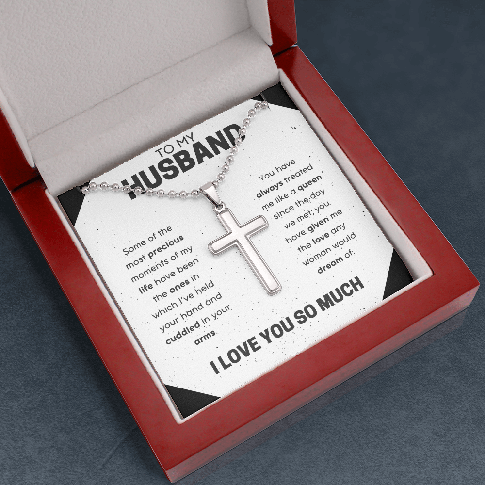 To My Husband Ball Chain Cross Necklace