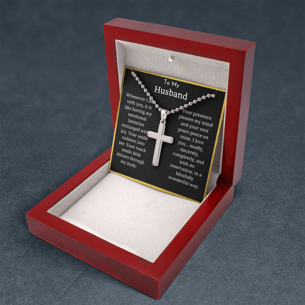 To My Husband Ball Chain Cross Necklace