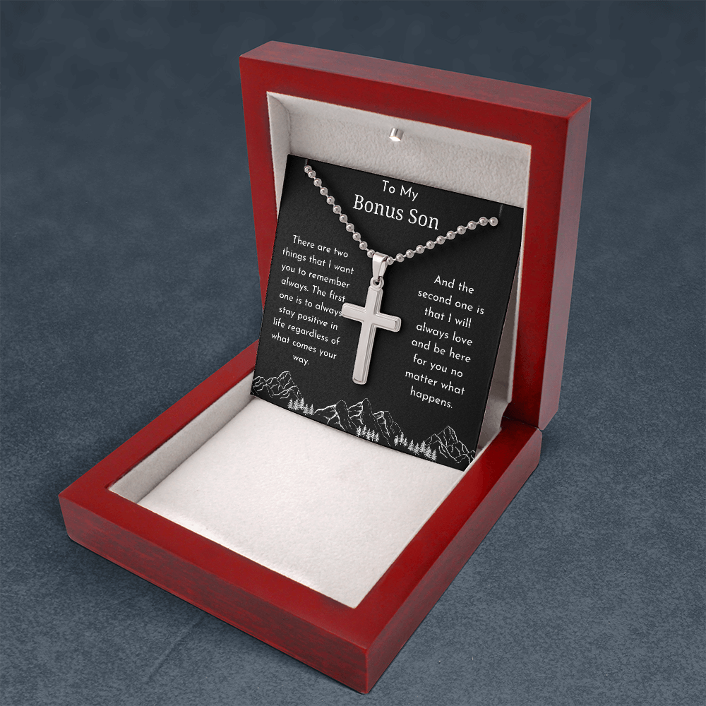 To My Bonus Son Cross Pendant Ball Chain