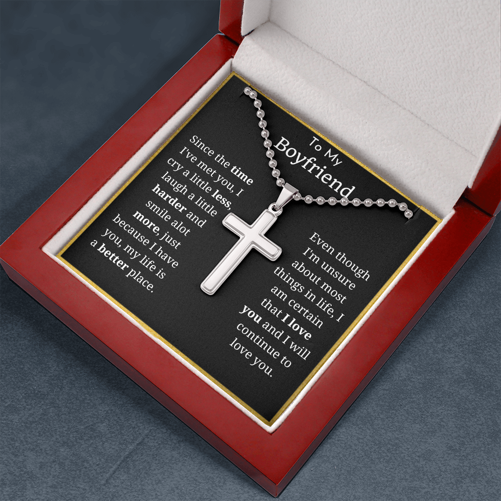 To My Boyfriend Ball Chain Cross Necklace