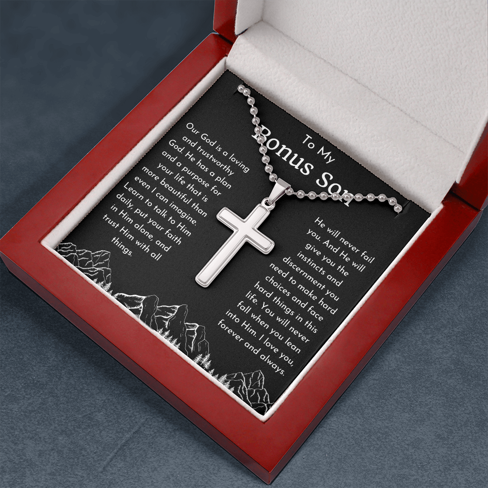 To My Bonus Son Religious Ball Chain Cross Necklace